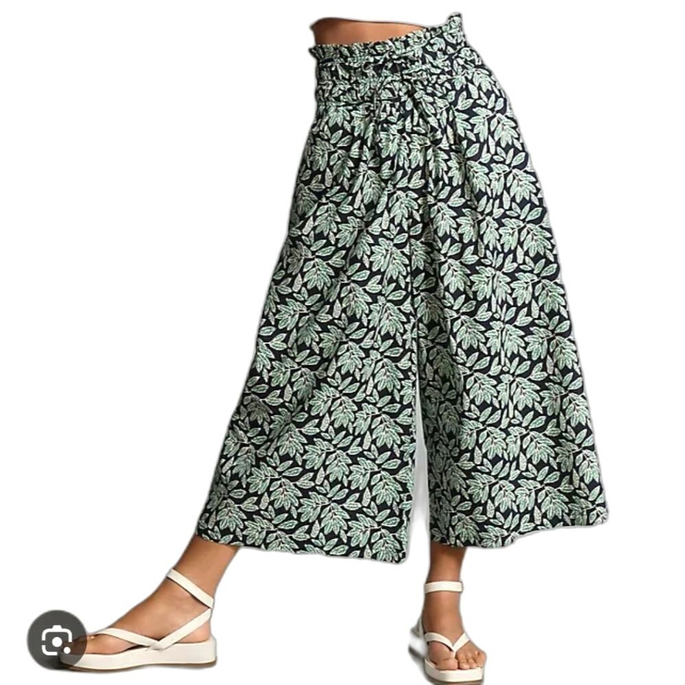NWT Anthropologie  EN SAISON arielle Wide Legs Crop pants in forest navy Large